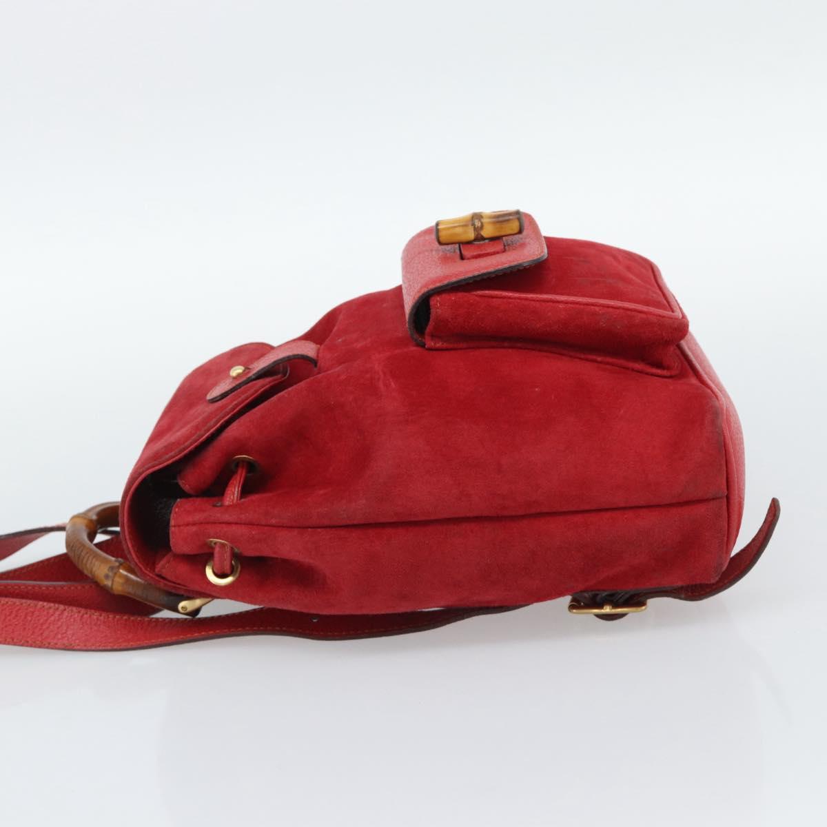 GUCCI Bamboo Backpack Suede Outlet Red Gold 003 0030 3444 Auth 191698