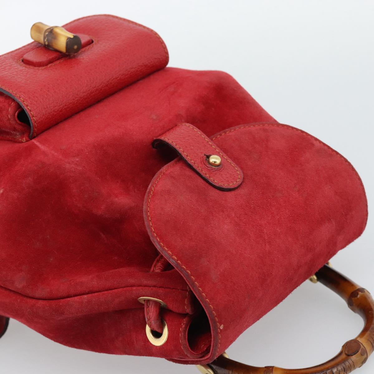 GUCCI Bamboo Backpack Suede Outlet Red Gold 003 0030 3444 Auth 191698