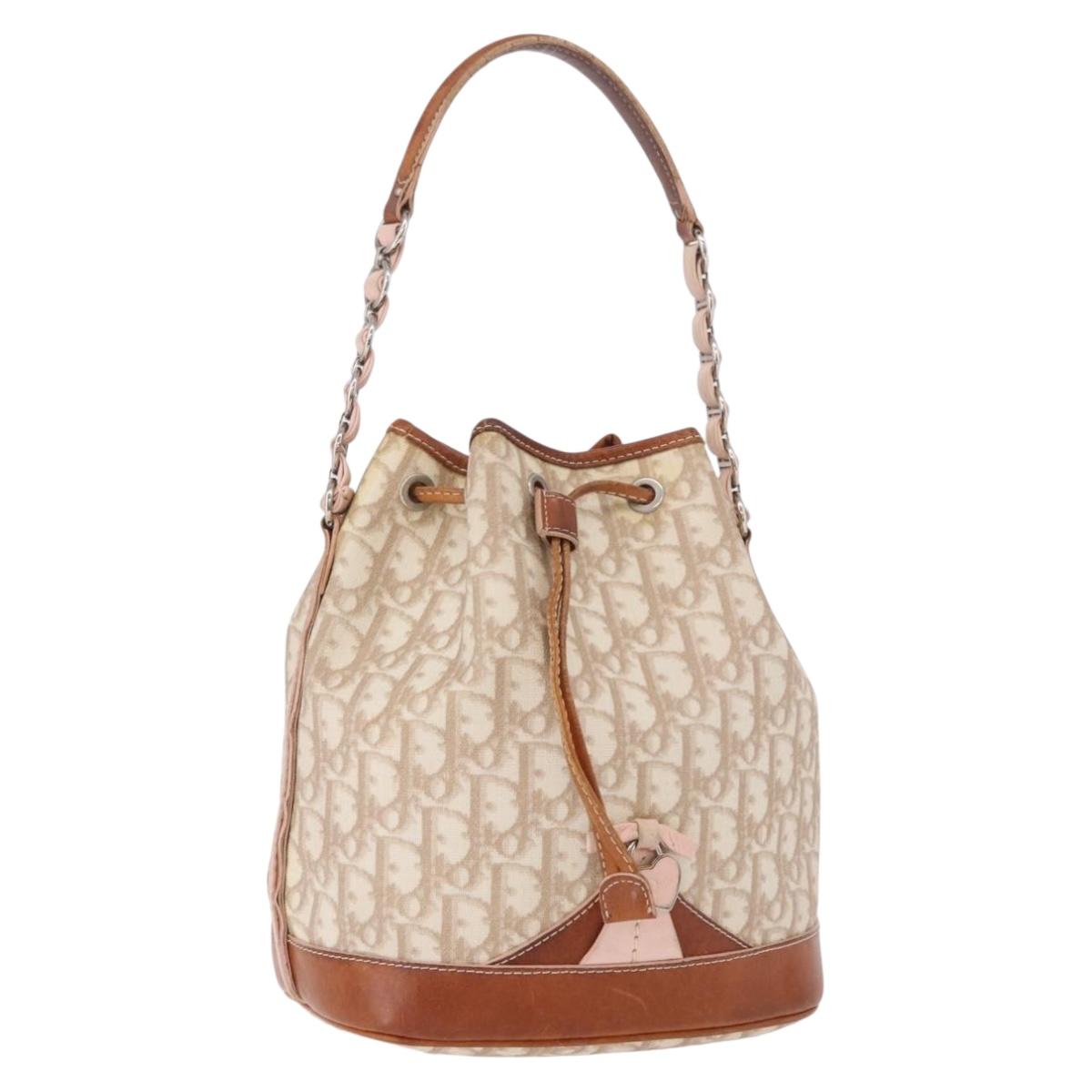 Christian Dior Romantic Chain Shoulder Bag PVC Beige Silver Auth 191704