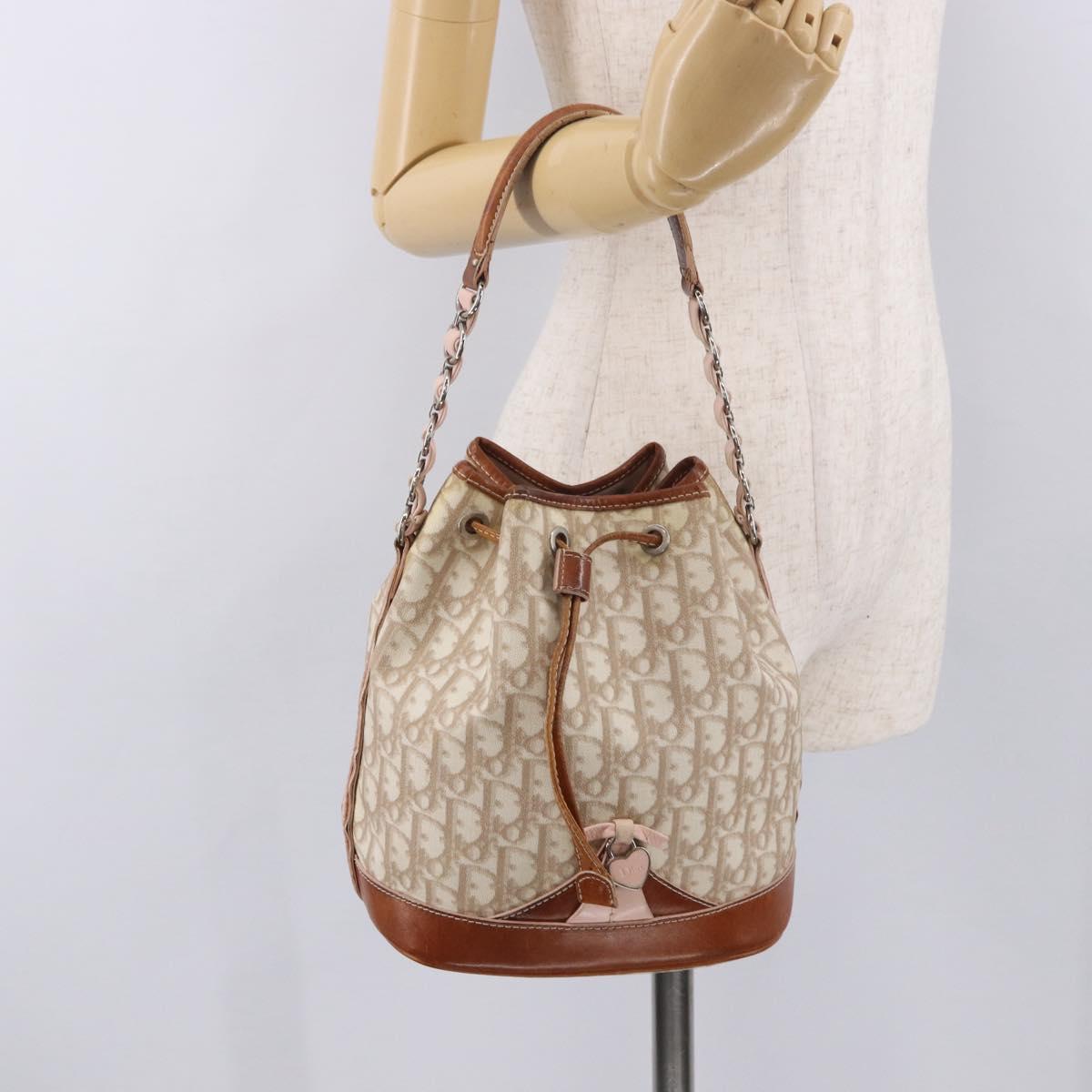 Christian Dior Romantic Chain Shoulder Bag PVC Beige Silver Auth 191704