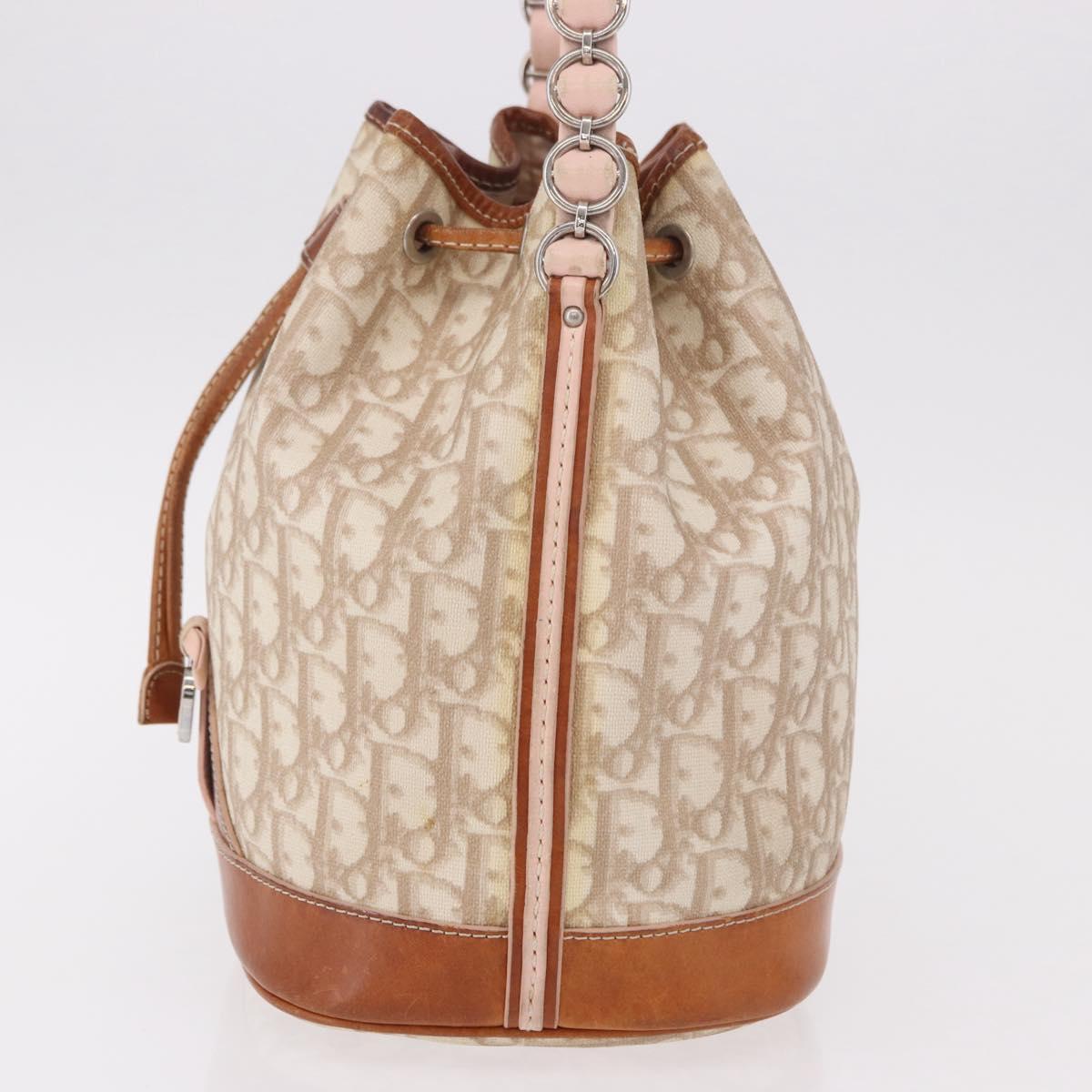 Christian Dior Romantic Chain Shoulder Bag PVC Beige Silver Auth 191704