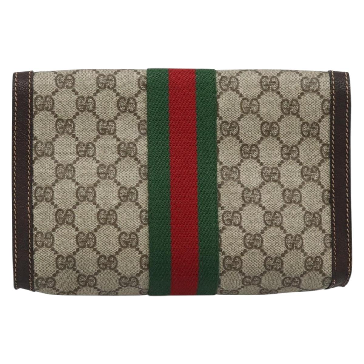 GUCCI GG Supreme Clutch Bag PVC Leather Beige Gold Auth 191707
