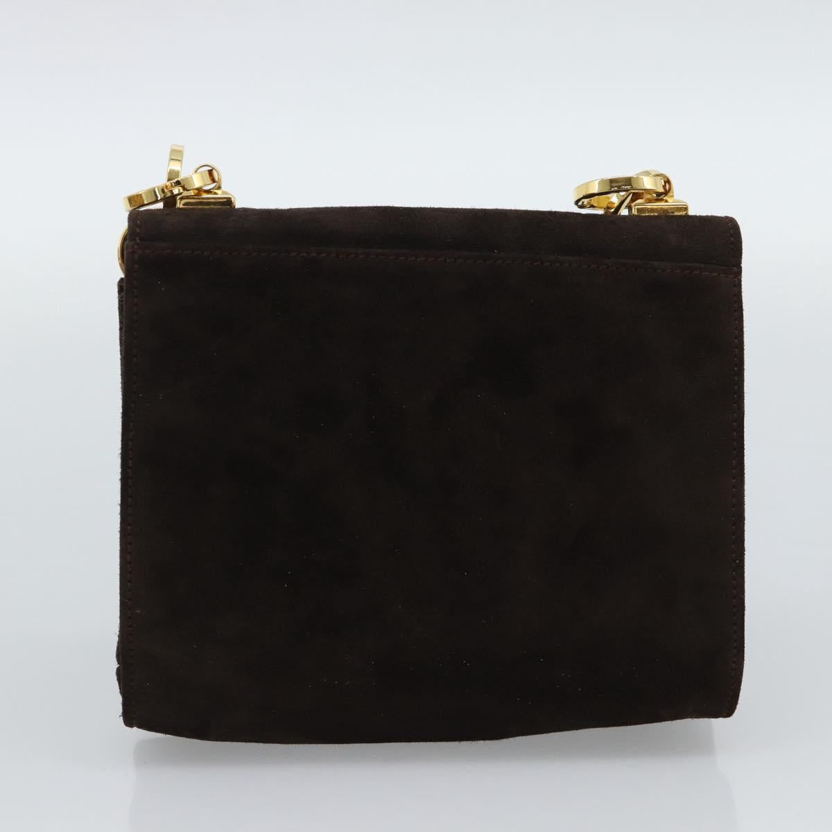 Salvatore Ferragamo Gancini Hand Bag PVC Suede 2 Set Black Brown Auth 191708