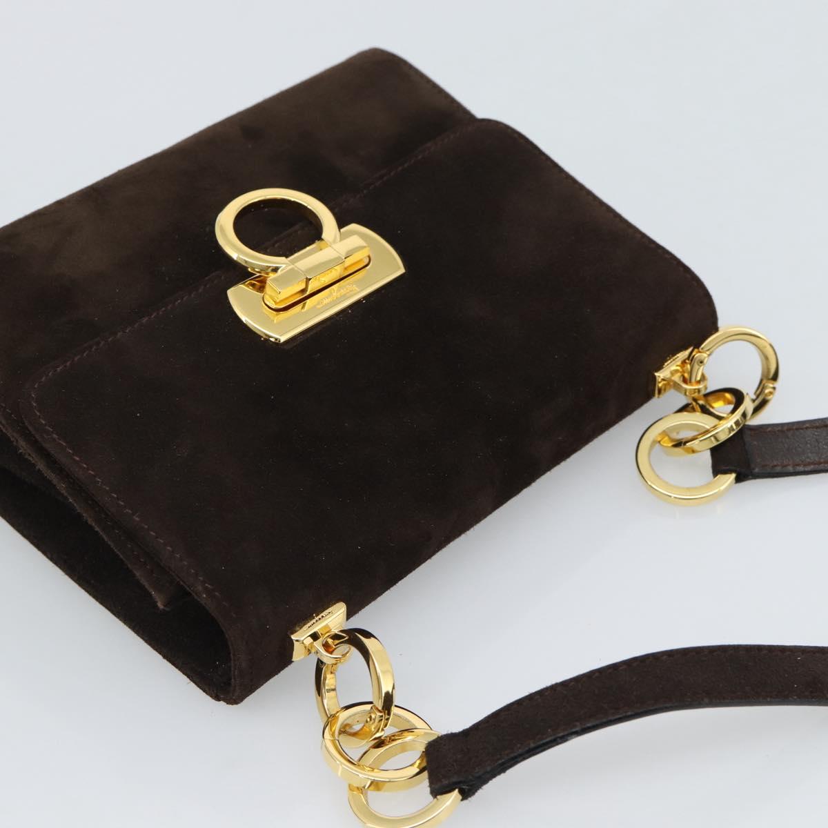 Salvatore Ferragamo Gancini Hand Bag PVC Suede 2 Set Black Brown Auth 191708