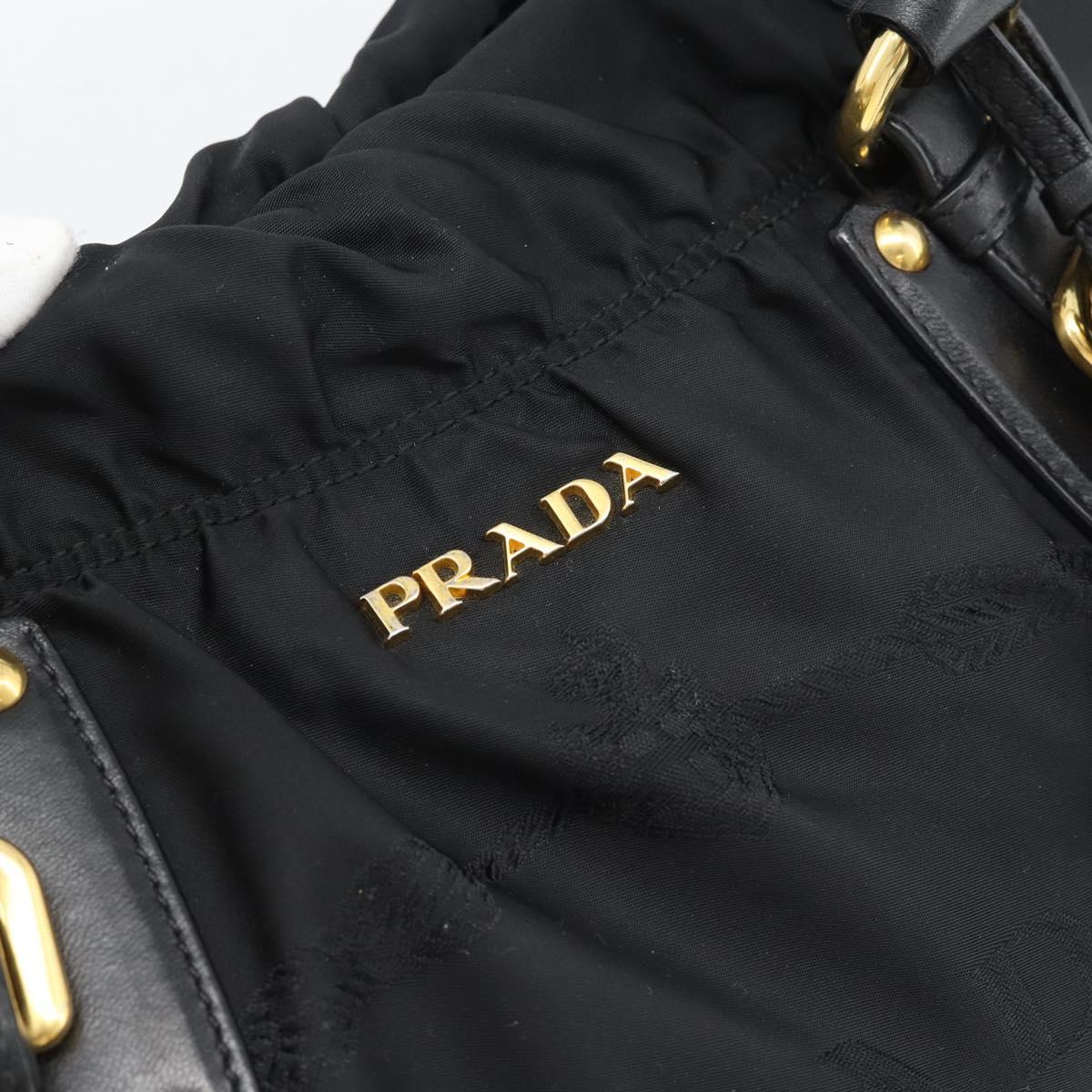PRADA Hand Bag Nylon 2way Black Gold Auth 191710V