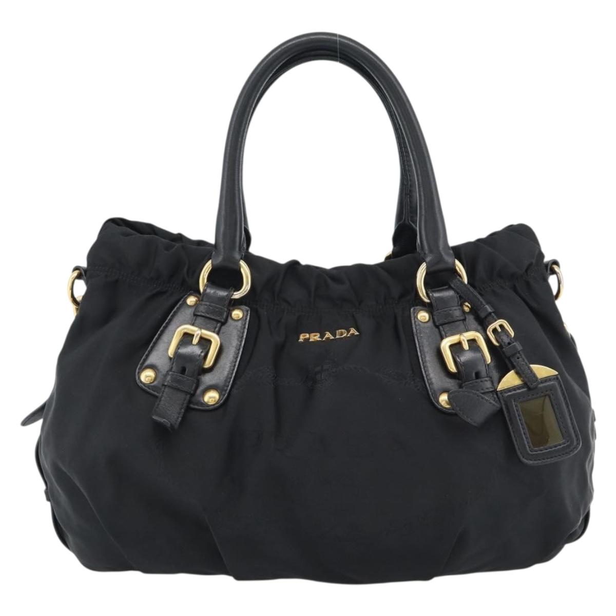 PRADA Hand Bag Nylon 2way Black Gold Auth 191710V