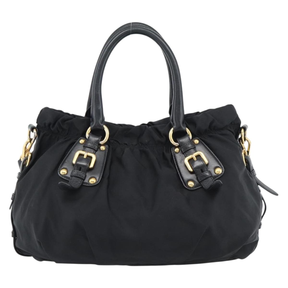 PRADA Hand Bag Nylon 2way Black Gold Auth 191710V