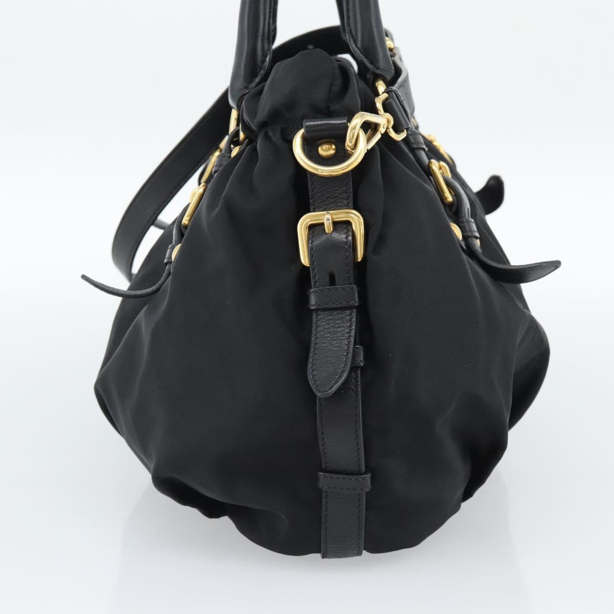 PRADA Hand Bag Nylon 2way Black Gold Auth 191710V
