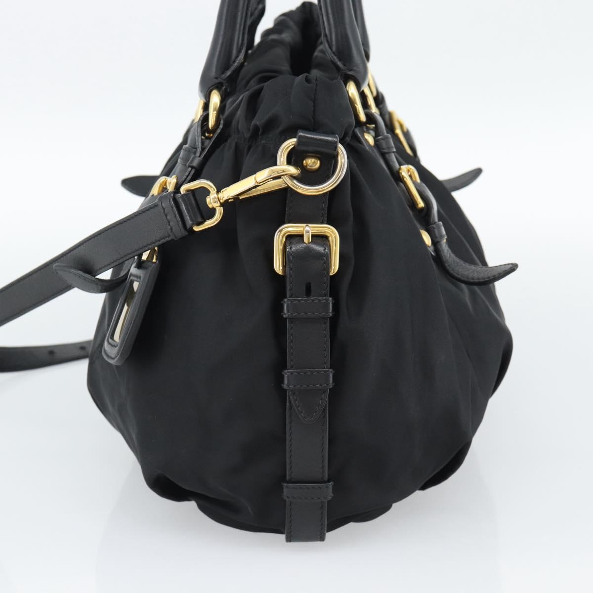 PRADA Hand Bag Nylon 2way Black Gold Auth 191710V