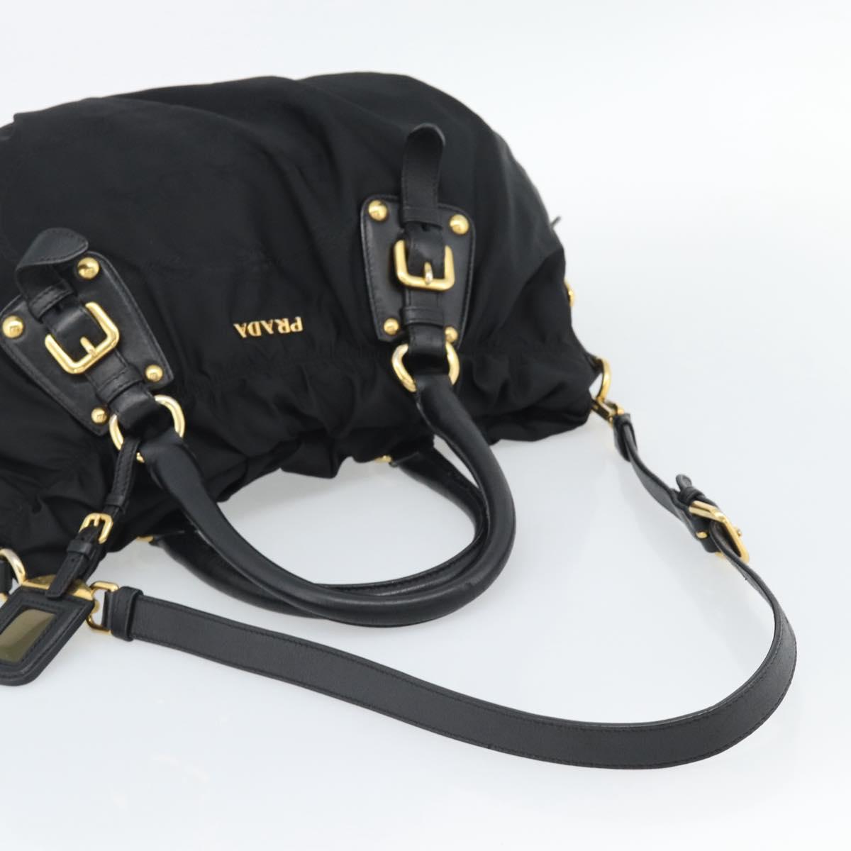 PRADA Hand Bag Nylon 2way Black Gold Auth 191710V