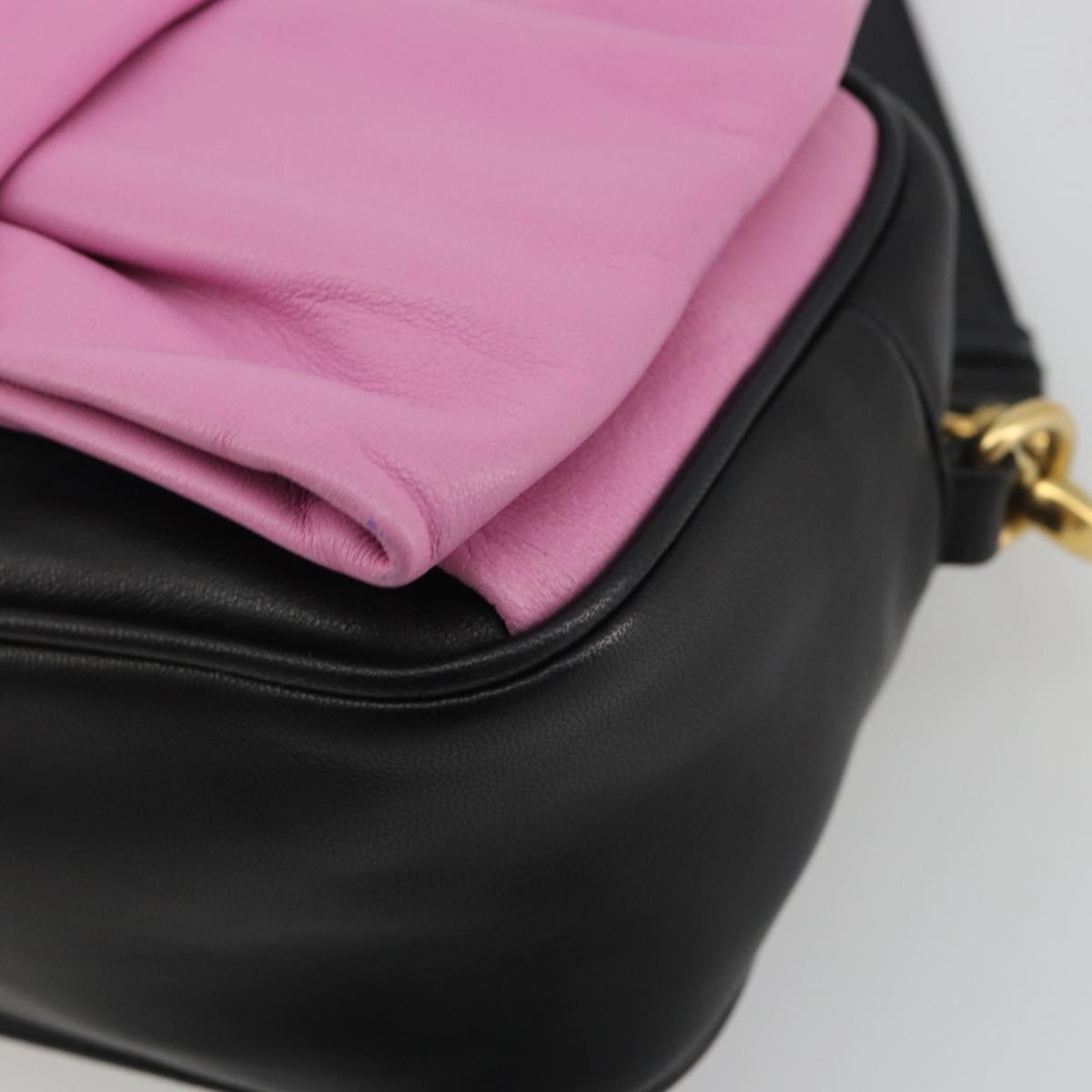 PRADA Ribbon Shoulder Bag Leather Black Pink Auth 191719V