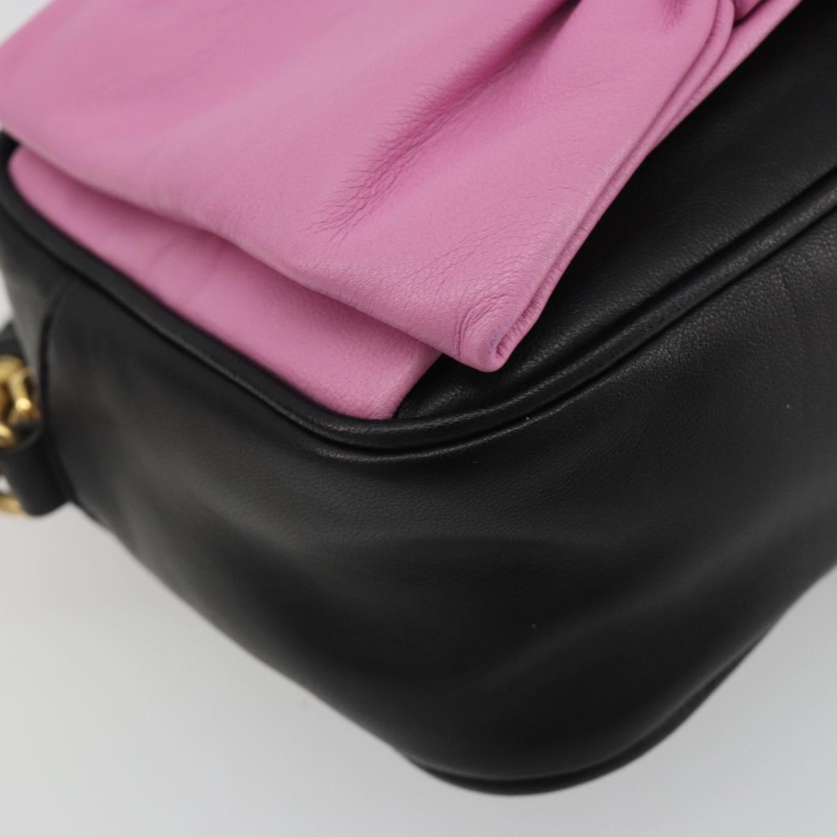 PRADA Ribbon Shoulder Bag Leather Black Pink Auth 191719V