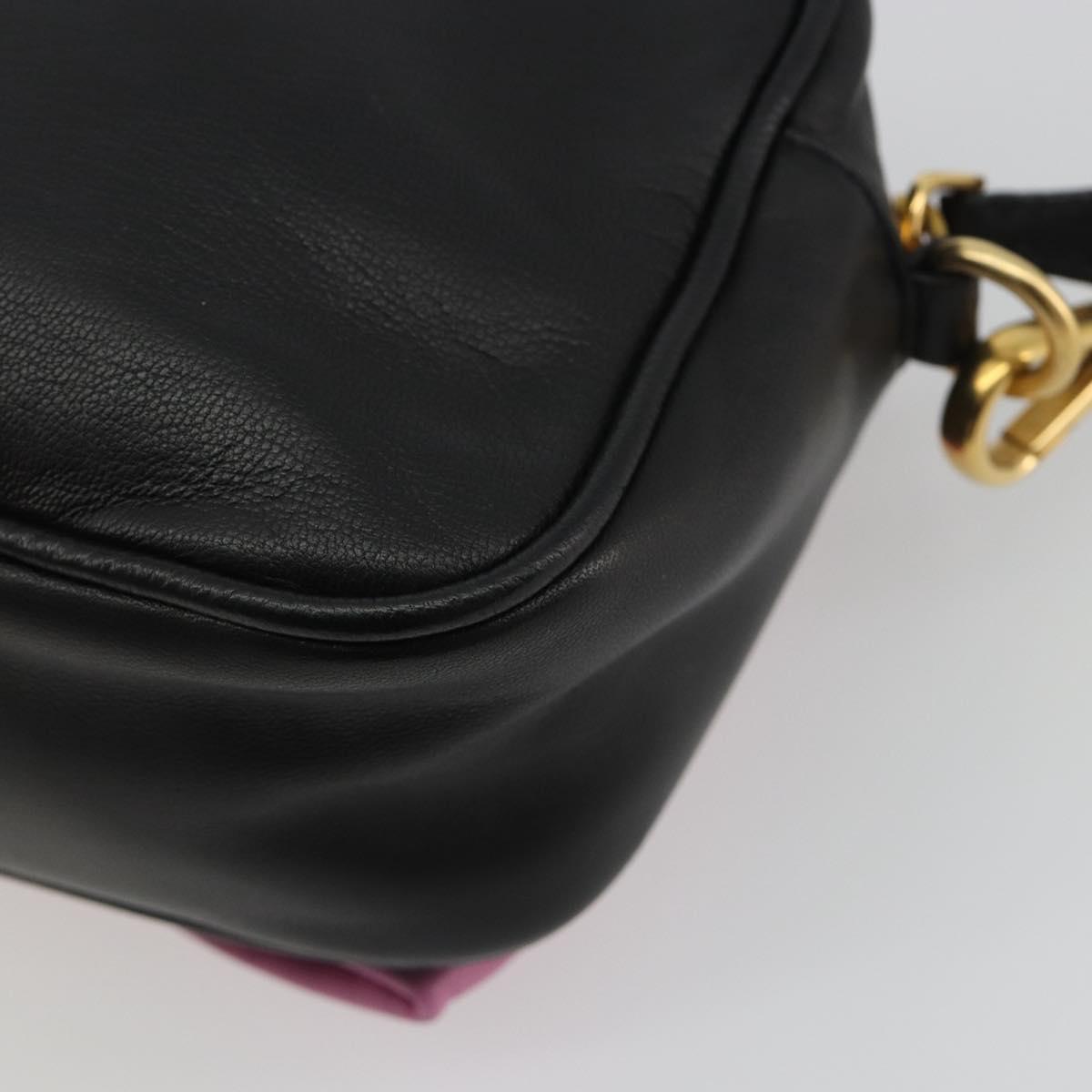 PRADA Ribbon Shoulder Bag Leather Black Pink Auth 191719V