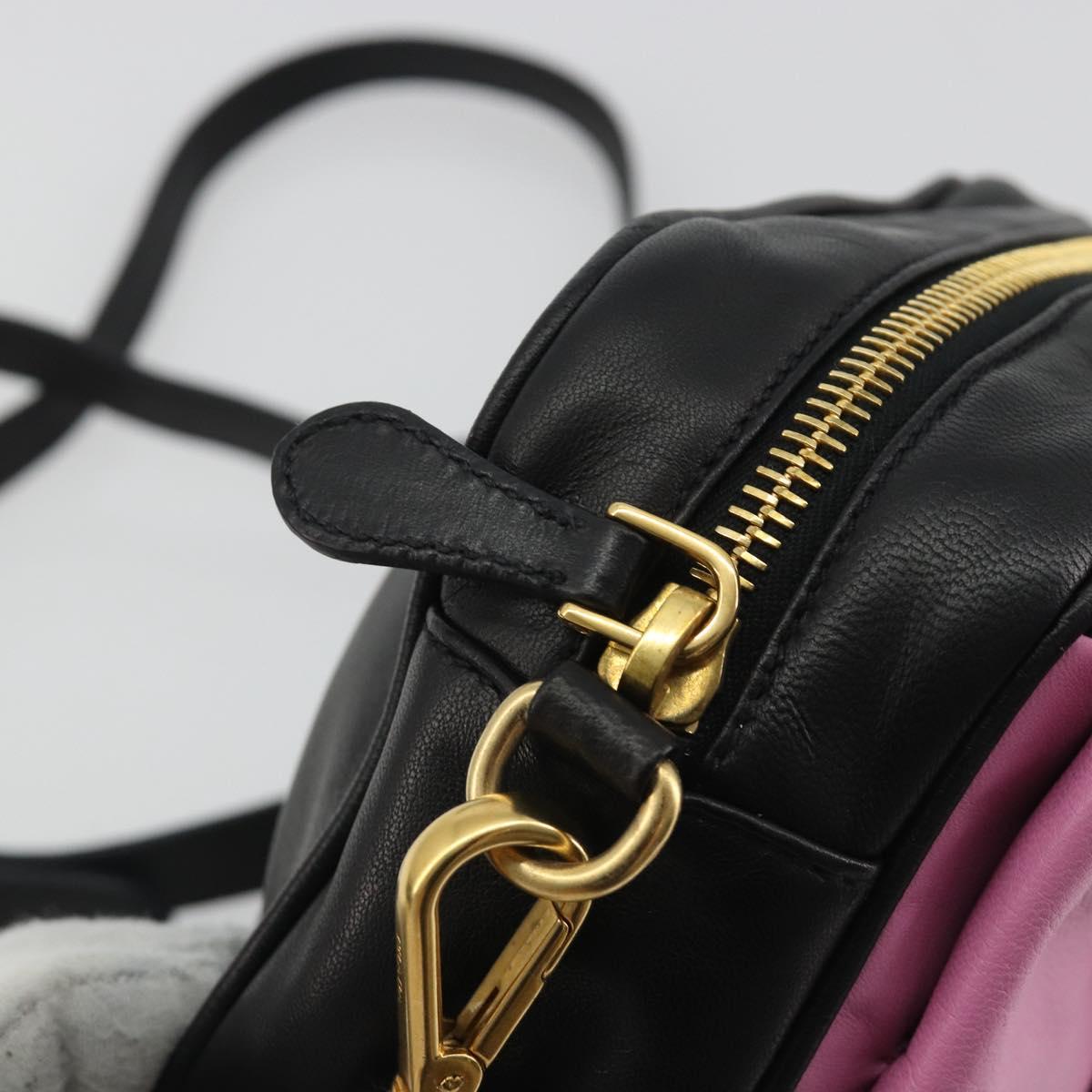 PRADA Ribbon Shoulder Bag Leather Black Pink Auth 191719V