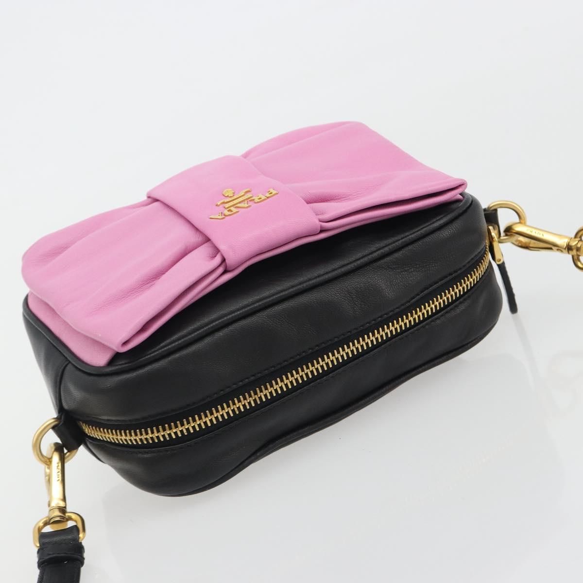 PRADA Ribbon Shoulder Bag Leather Black Pink Auth 191719V