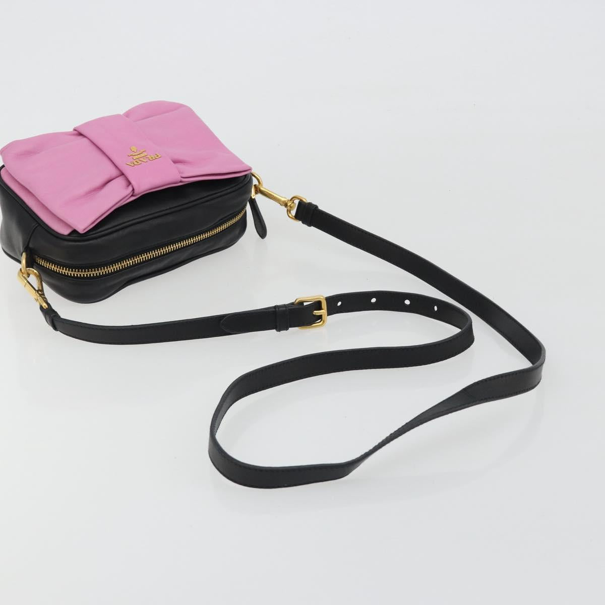 PRADA Ribbon Shoulder Bag Leather Black Pink Auth 191719V