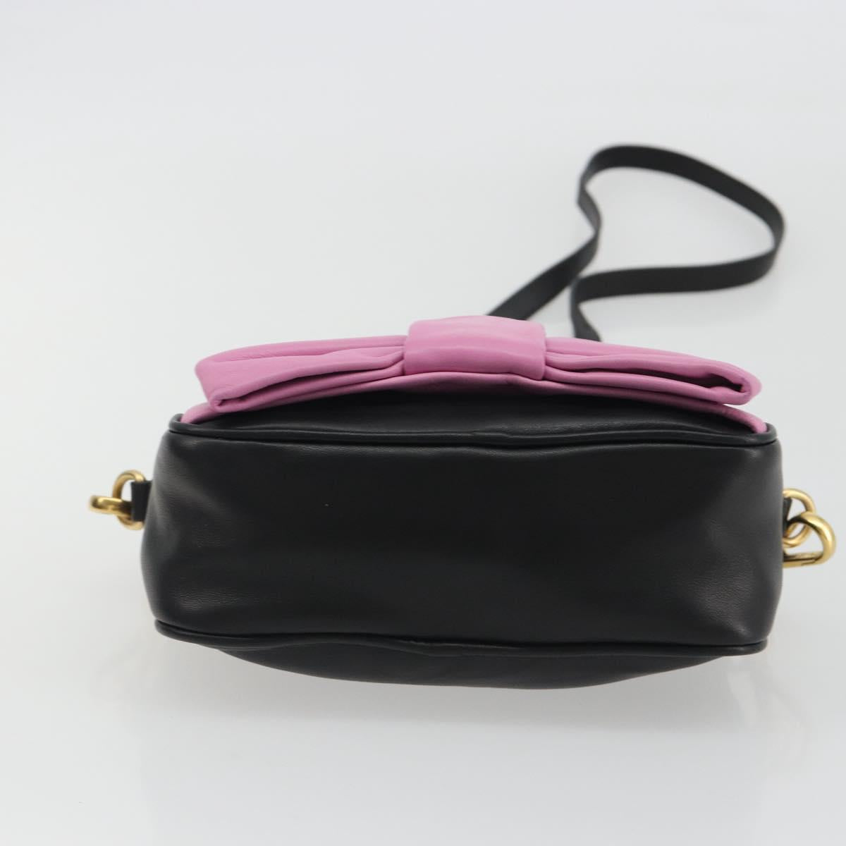 PRADA Ribbon Shoulder Bag Leather Black Pink Auth 191719V
