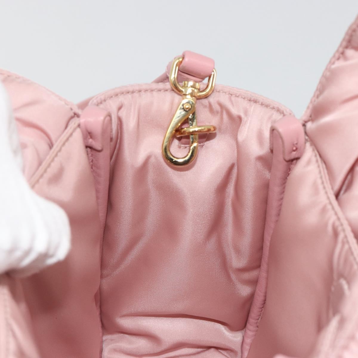 PRADA Ribbon Hand Bag Nylon 2way Pink Gold Tone Auth 191720SM