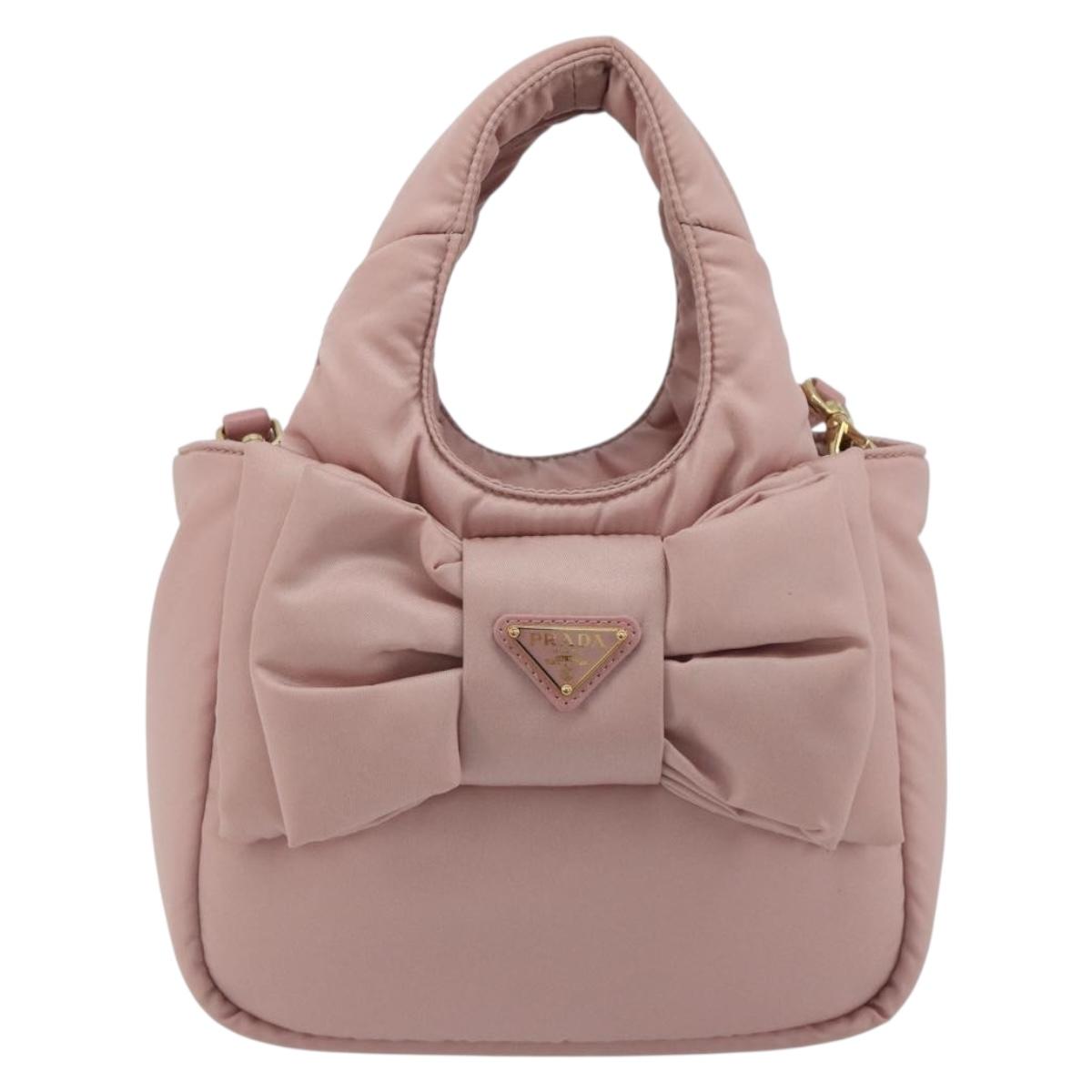 PRADA Ribbon Hand Bag Nylon 2way Pink Gold Tone Auth 191720SM