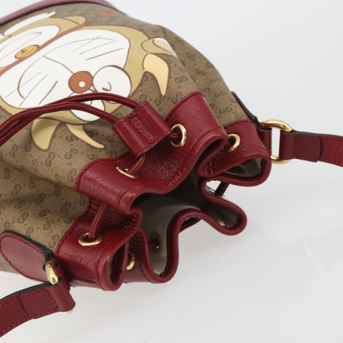 GUCCI Micro GG Doraemon Shoulder Bag PVC Beige Gold Tone 655597 Auth 191721SM