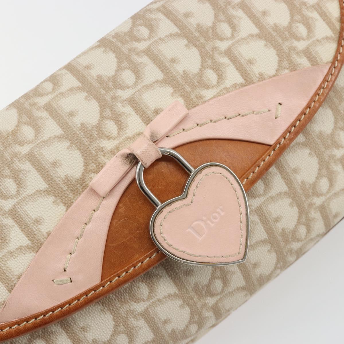 Christian Dior Trotter Romantic Chain Shoulder Bag Beige Silver Auth 191723A