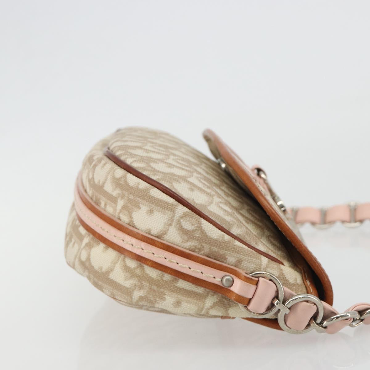 Christian Dior Trotter Romantic Chain Shoulder Bag Beige Silver Auth 191723A