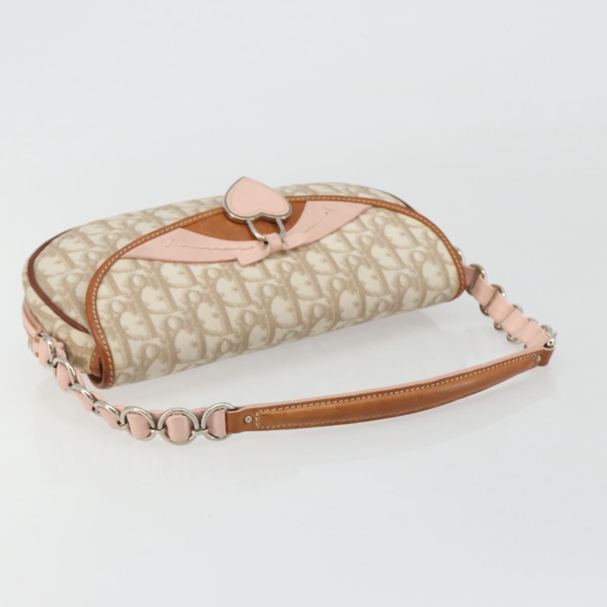 Christian Dior Trotter Romantic Chain Shoulder Bag Beige Silver Auth 191723A