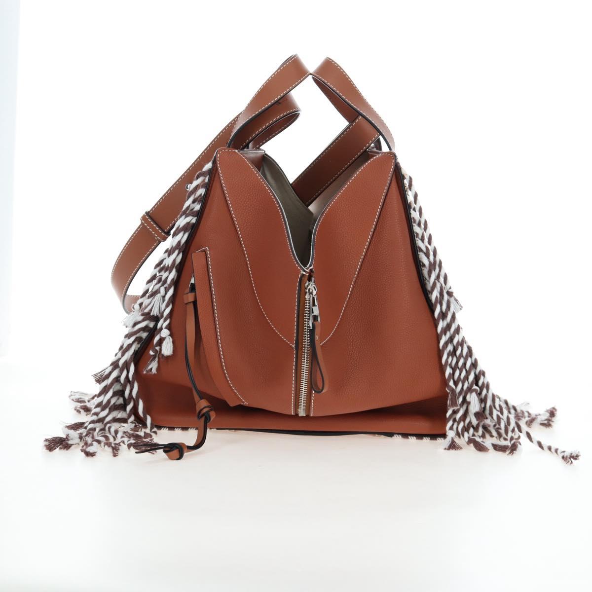 LOEWE Hammock Small Hand Bag Leather 2way Brown Silver Auth 191725SAM