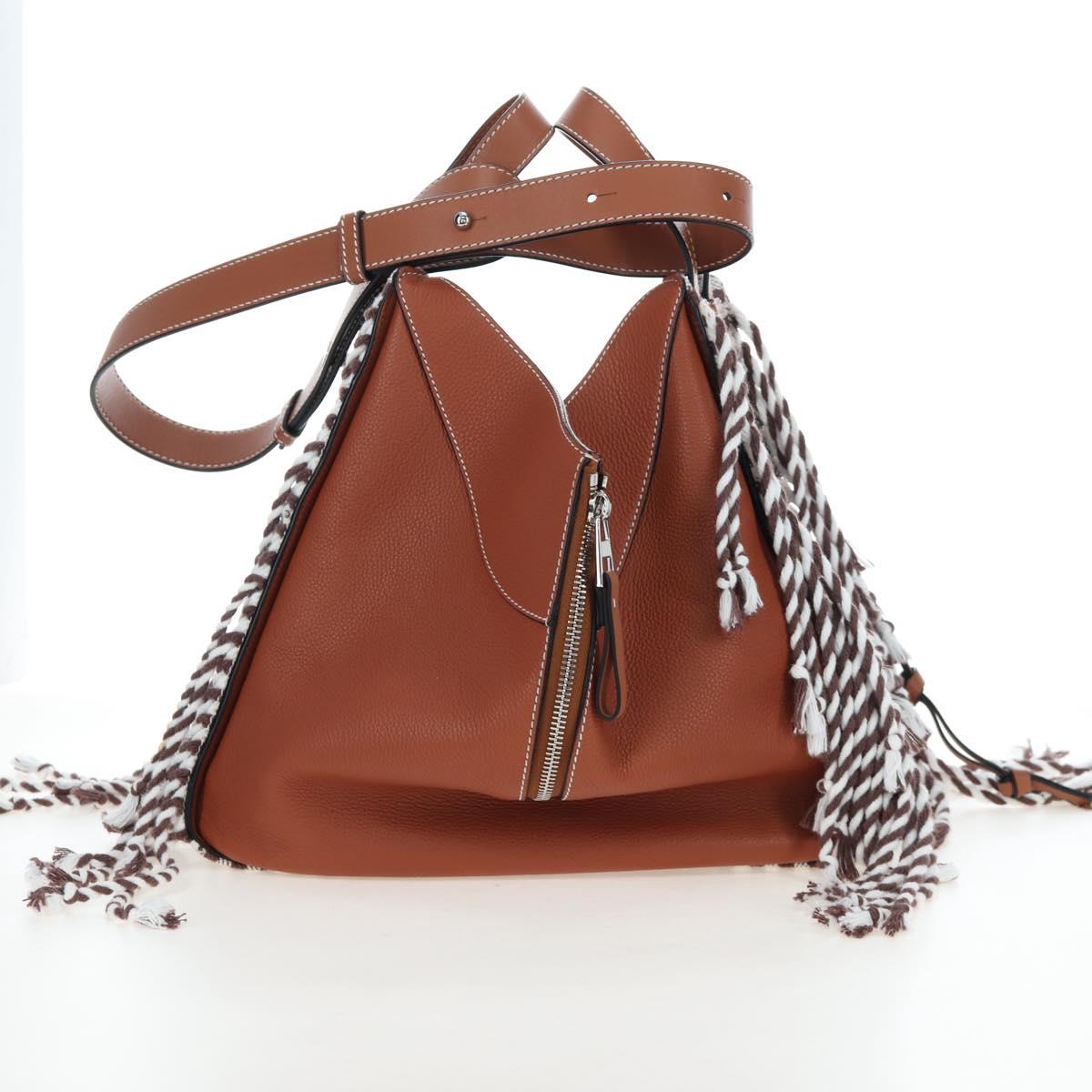 LOEWE Hammock Small Hand Bag Leather 2way Brown Silver Auth 191725SAM