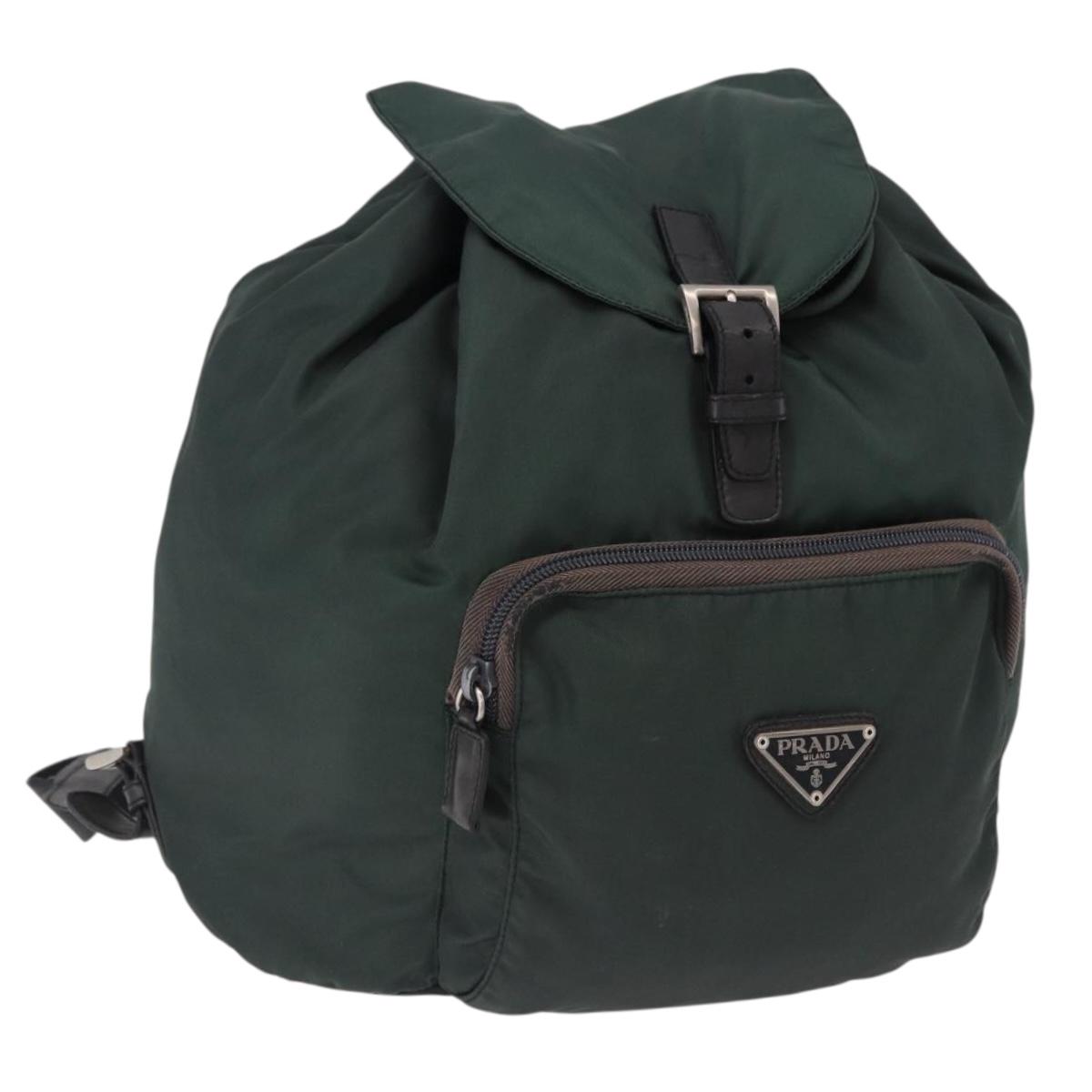 PRADA Backpack Nylon Green Silver Auth 191731A