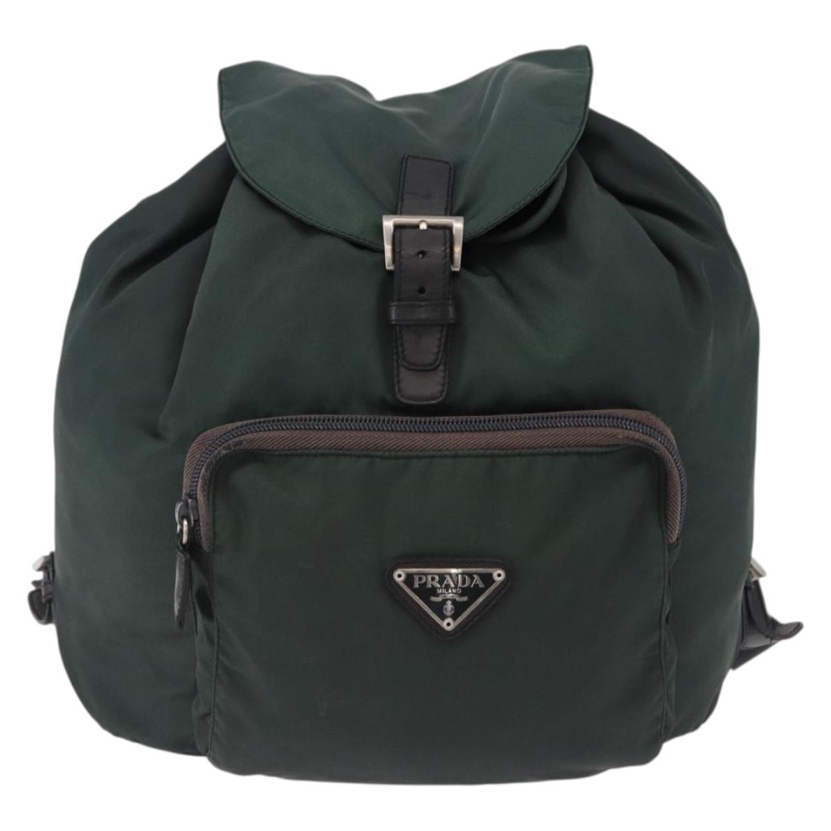 PRADA Backpack Nylon Green Silver Auth 191731A