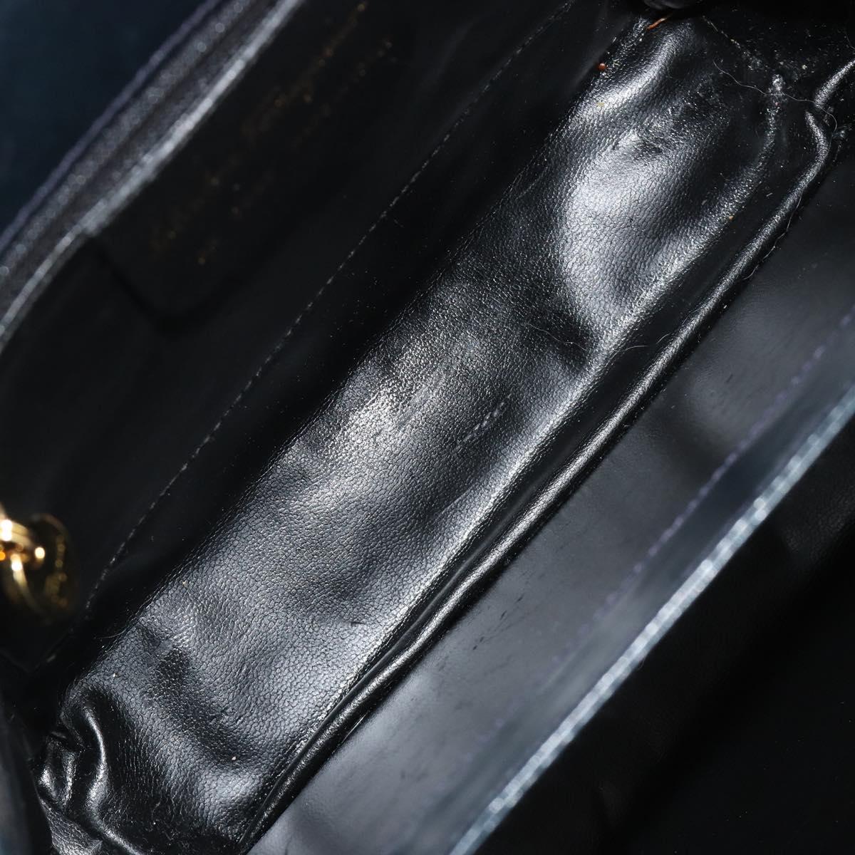 Salvatore Ferragamo Gancini Hand Bag Leather Navy Gold Tone Auth 191733A