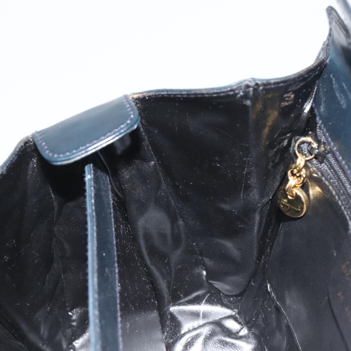 Salvatore Ferragamo Gancini Hand Bag Leather Navy Gold Tone Auth 191733A