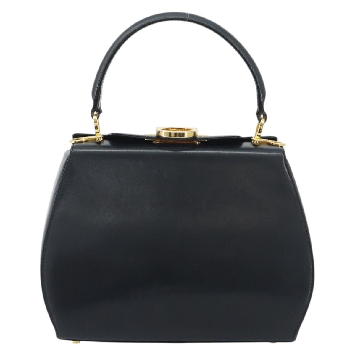 Salvatore Ferragamo Gancini Hand Bag Leather Navy Gold Tone Auth 191733A