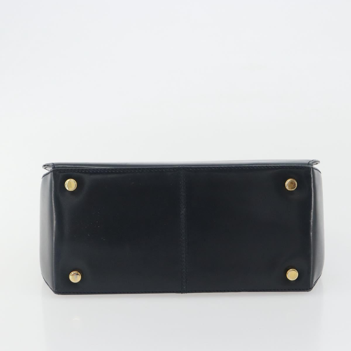Salvatore Ferragamo Gancini Hand Bag Leather Navy Gold Tone Auth 191733A