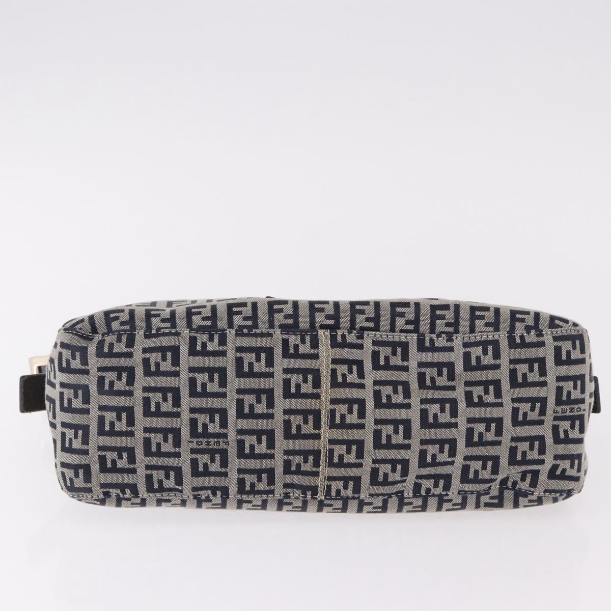 FENDI Zucchino Canvas Mamma Baguette Shoulder Bag Navy Silver Auth 191734V