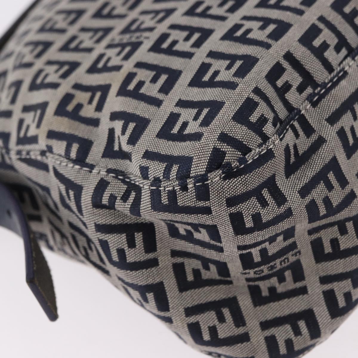 FENDI Zucchino Canvas Mamma Baguette Shoulder Bag Navy Silver Auth 191734V