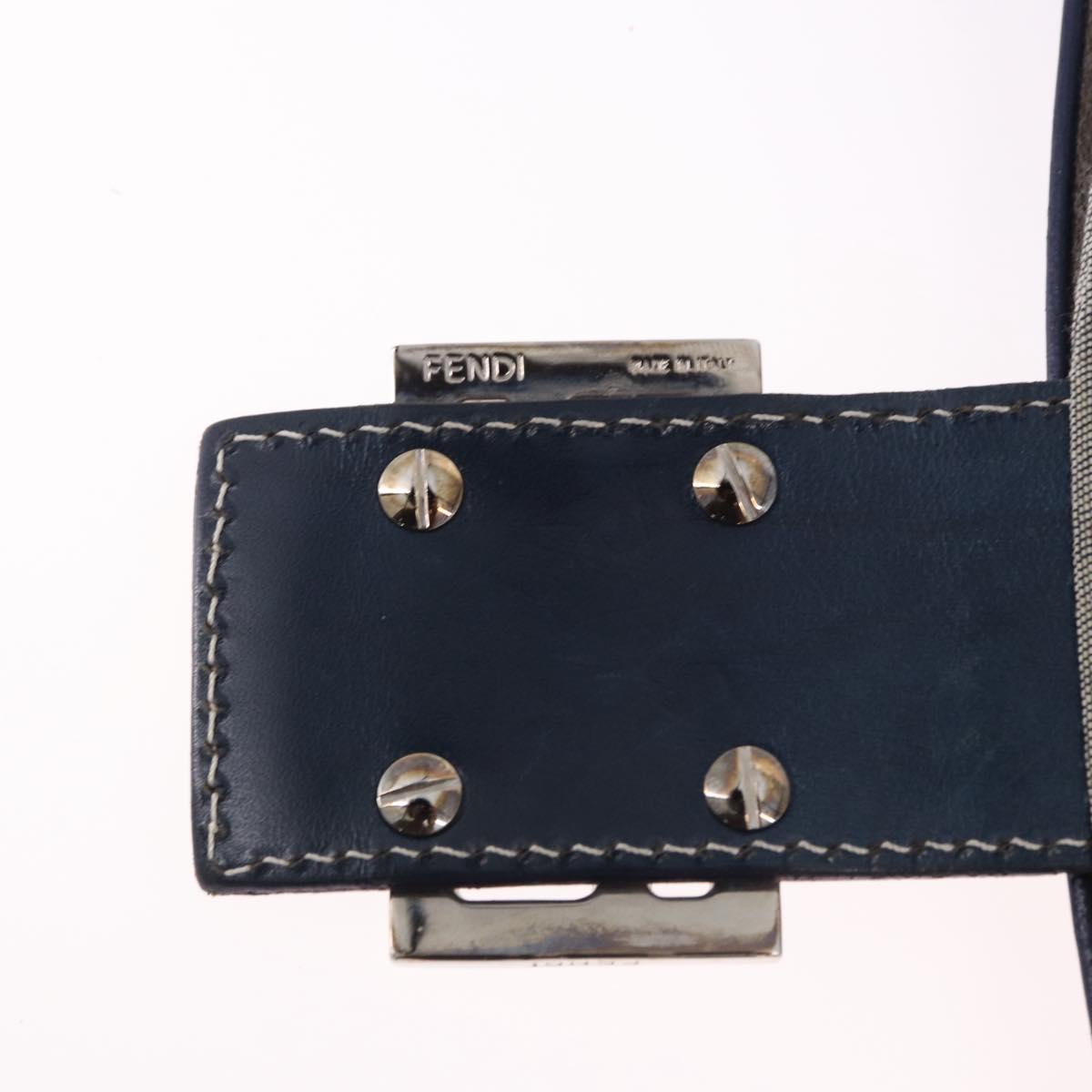 FENDI Zucchino Canvas Mamma Baguette Shoulder Bag Navy Silver Auth 191734V