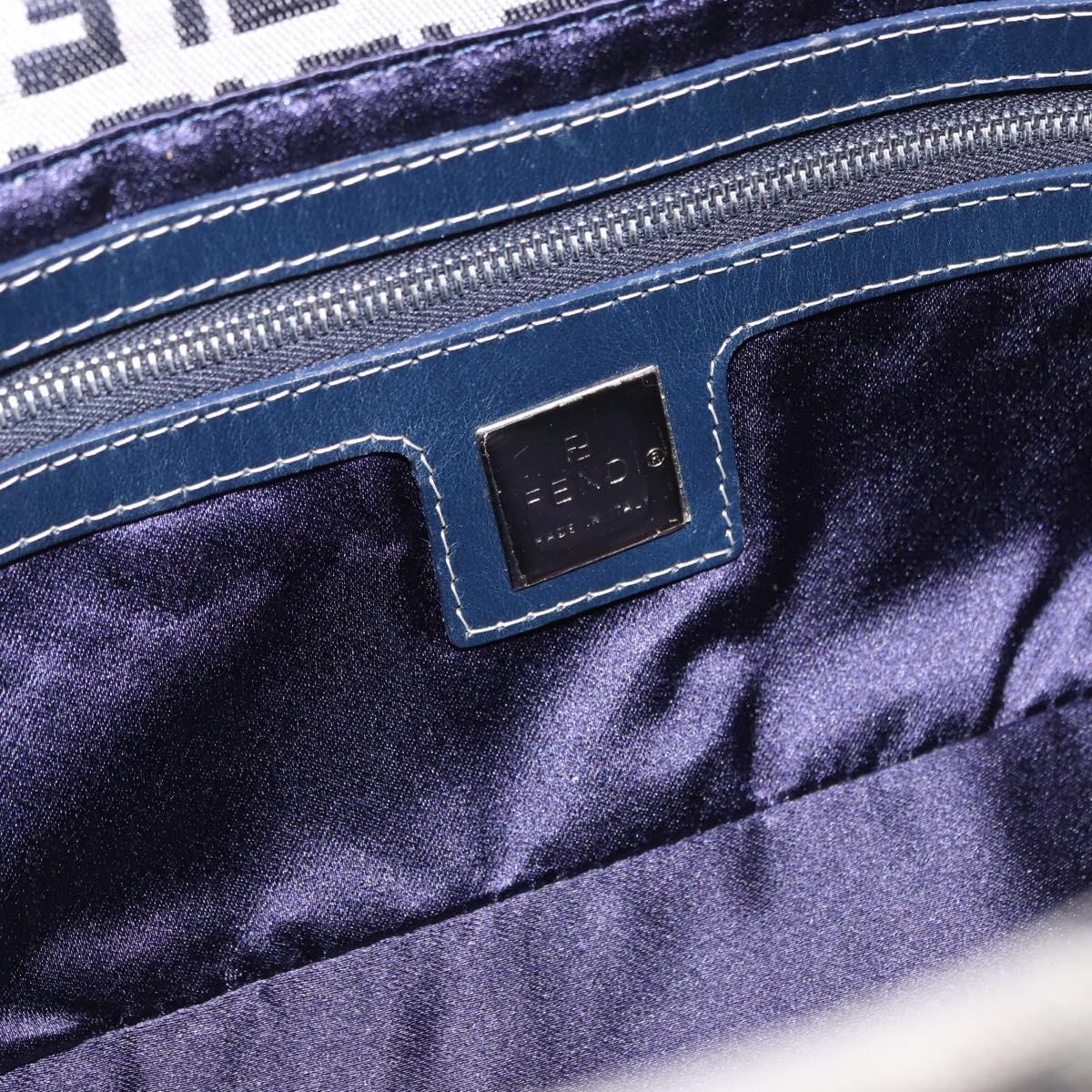 FENDI Zucchino Canvas Mamma Baguette Shoulder Bag Navy Silver Auth 191734V