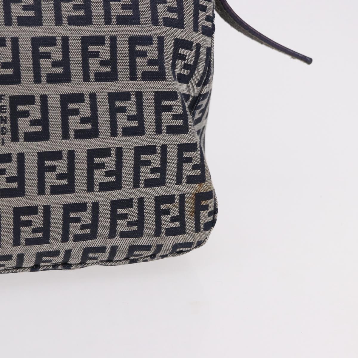 FENDI Zucchino Canvas Mamma Baguette Shoulder Bag Navy Silver Auth 191734V