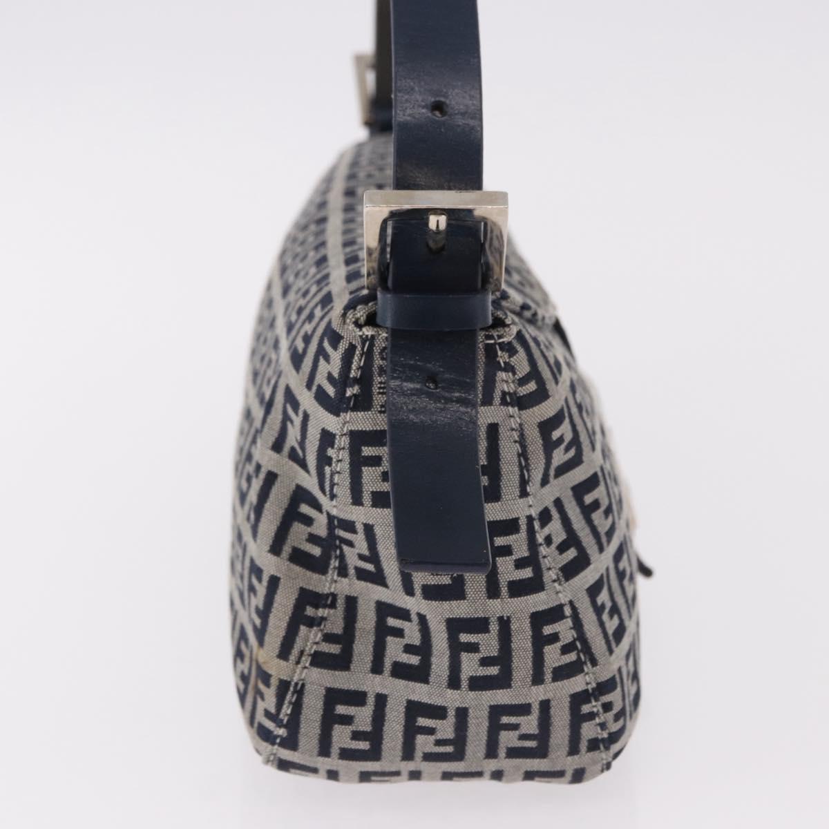 FENDI Zucchino Canvas Mamma Baguette Shoulder Bag Navy Silver Auth 191734V
