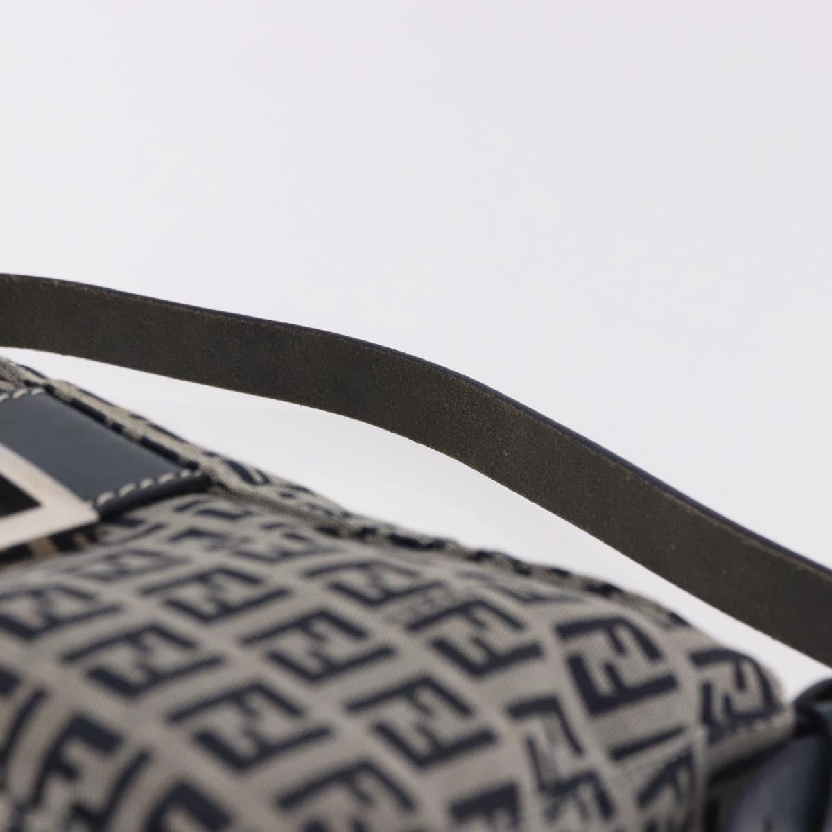 FENDI Zucchino Canvas Mamma Baguette Shoulder Bag Navy Silver Auth 191734V