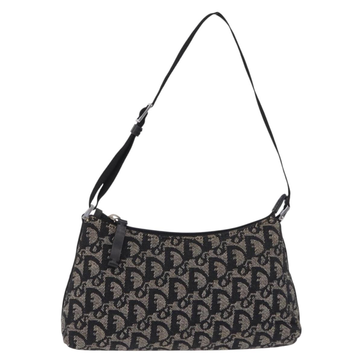 Christian Dior Trotter Canvas Accessory Pouch Black Silver Auth 191735A