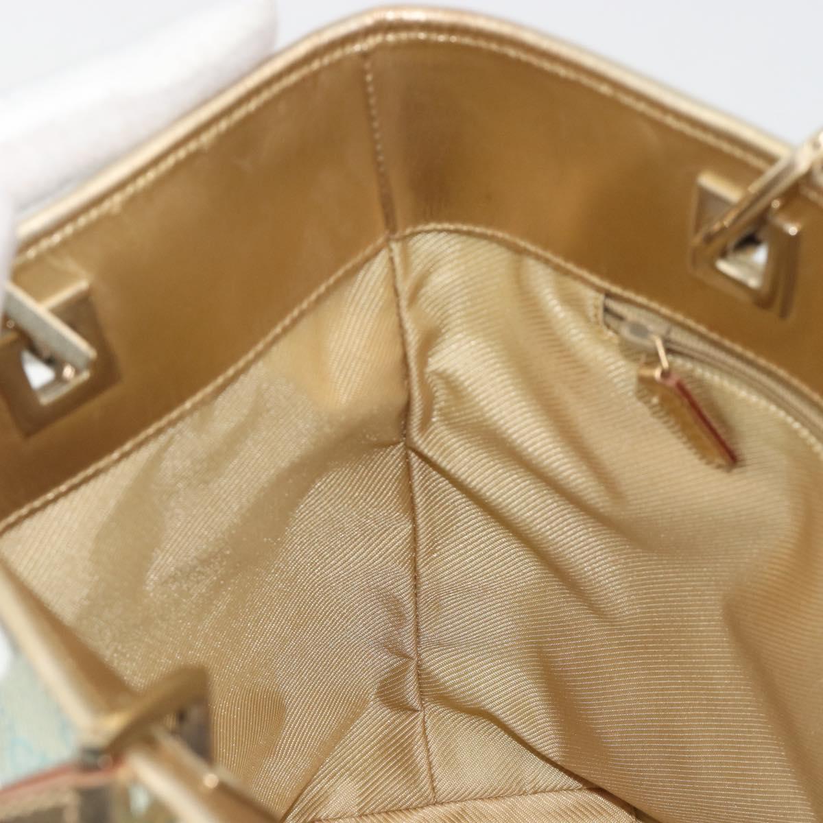 GUCCI GG Canvas Tote Bag Light Blue Gold Tone 002.1099 Auth 191736