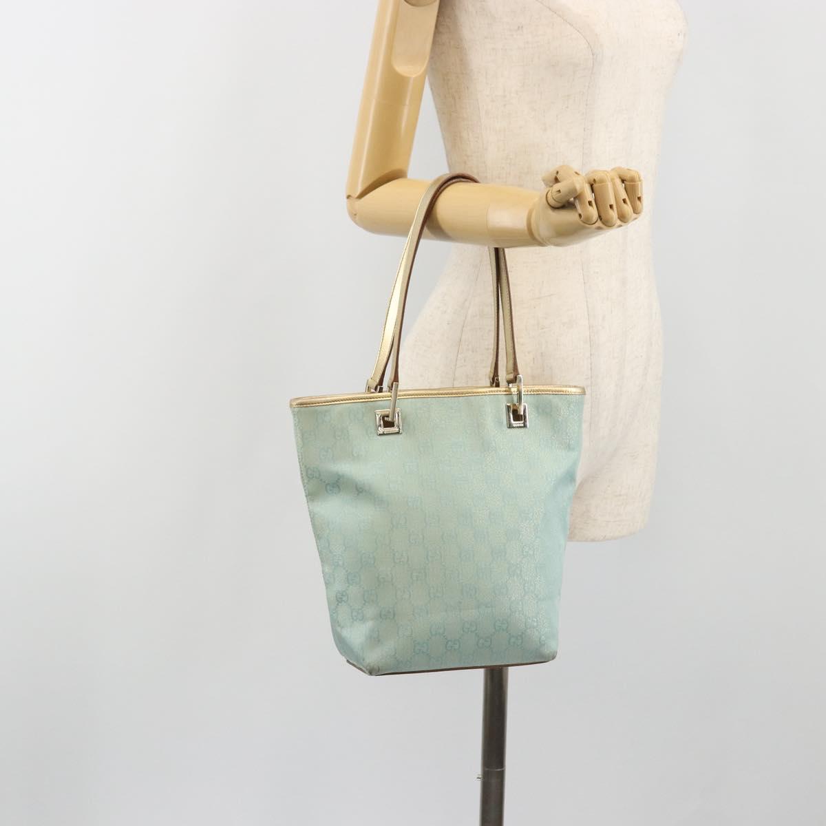 GUCCI GG Canvas Tote Bag Light Blue Gold Tone 002.1099 Auth 191736
