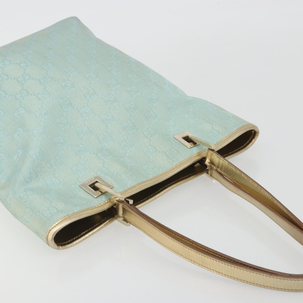 GUCCI GG Canvas Tote Bag Light Blue Gold Tone 002.1099 Auth 191736