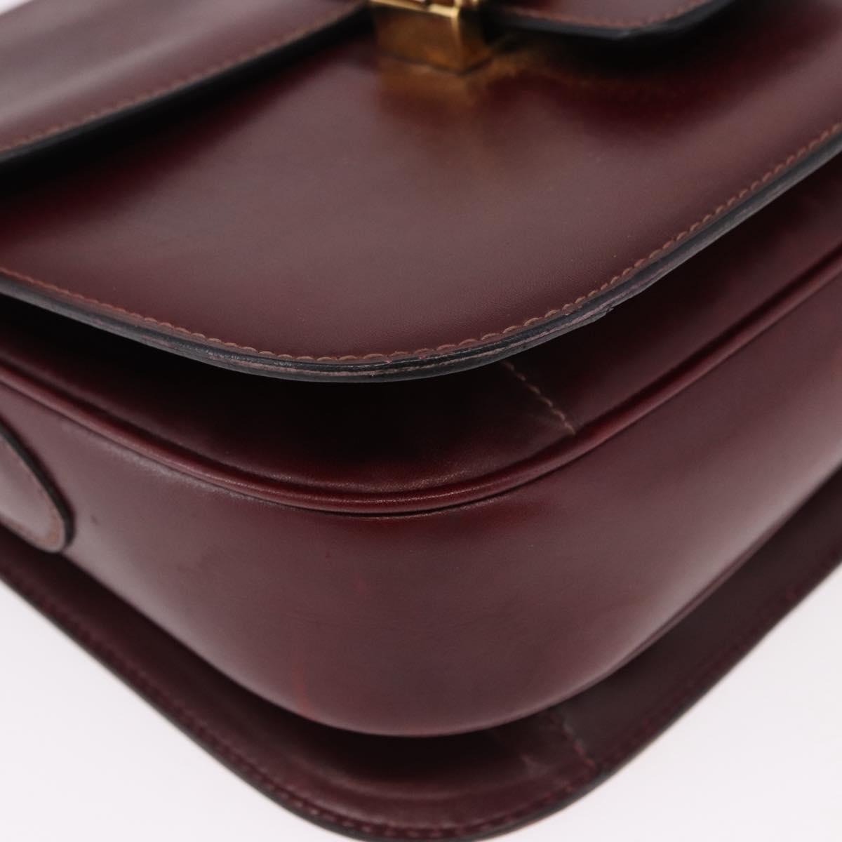 CELINE Horse Carriage Shoulder Bag Leather Bordeaux Gold Tone Auth 191737