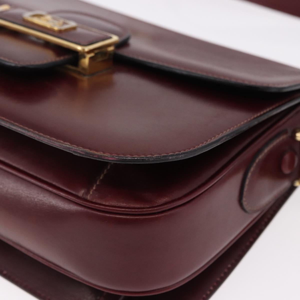 CELINE Horse Carriage Shoulder Bag Leather Bordeaux Gold Tone Auth 191737
