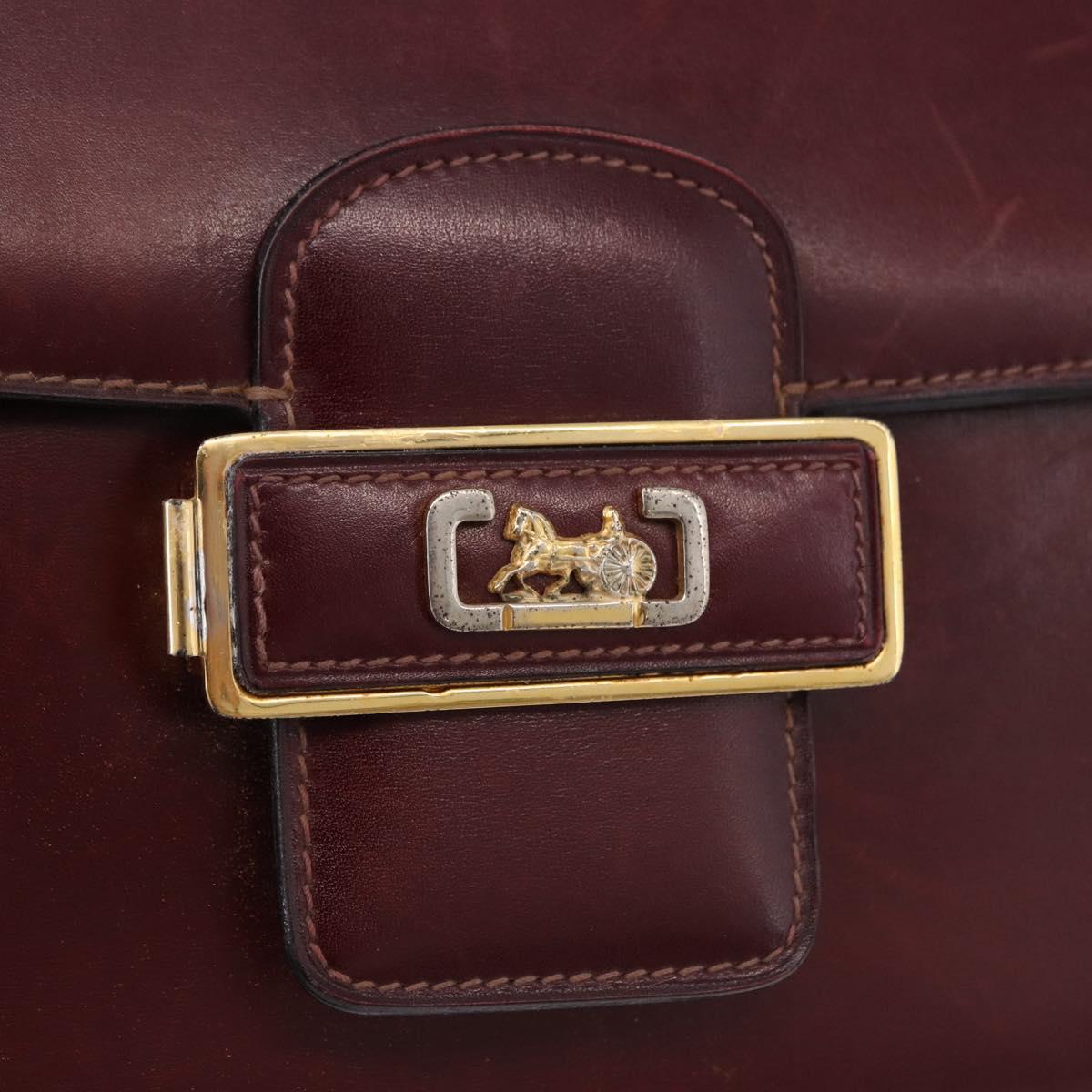 CELINE Horse Carriage Shoulder Bag Leather Bordeaux Gold Tone Auth 191737