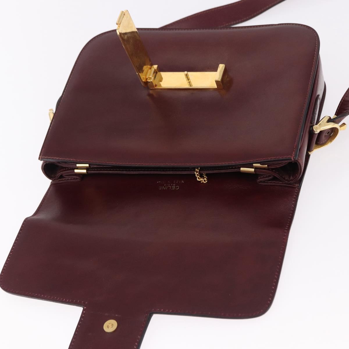 CELINE Horse Carriage Shoulder Bag Leather Bordeaux Gold Tone Auth 191737